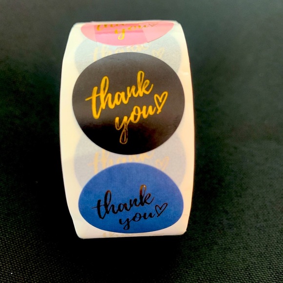Thank You Sticker Labels 500 labels on roll. 1” Round NWT Gold Foil & colors - Picture 1 of 5